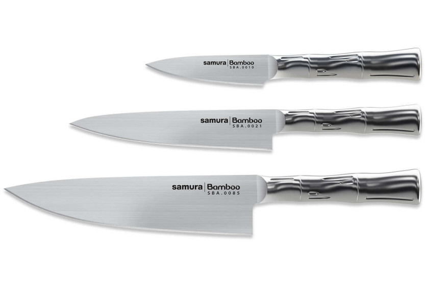 Set van 3 Samura Bamboe AUS8 messen van roestvrij staal: Kantoor + Universeel + Chef