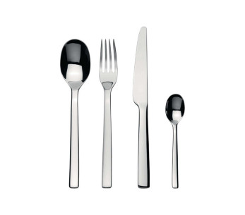 Alessi Ovale 24-paikkainen astiasto 18/10 ruostumattomasta teräksestä, Ronan ja Erwan Bouroullecin suunnittelema.