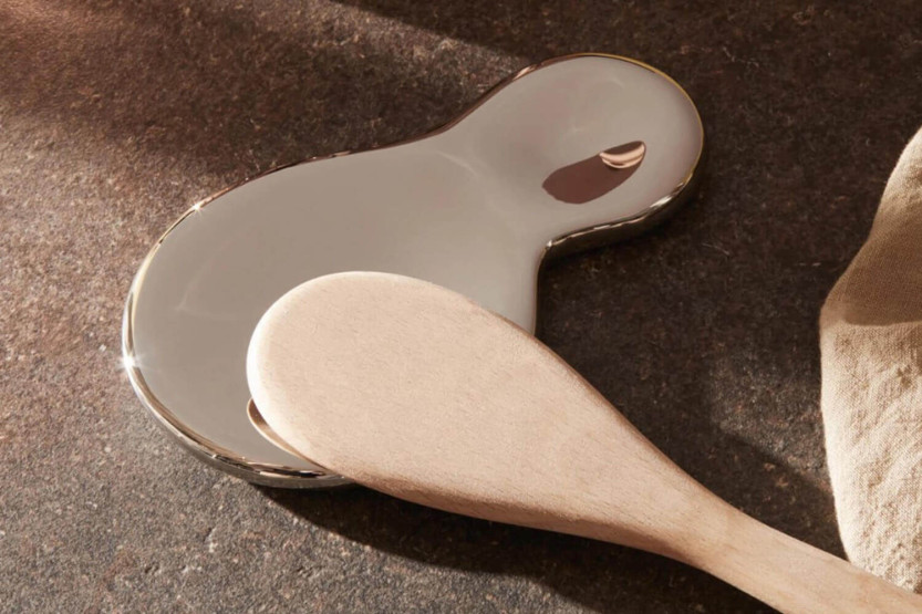Alessi T-1000 spoon rest in 18/10 stainless steel designed by Valerio Sommella