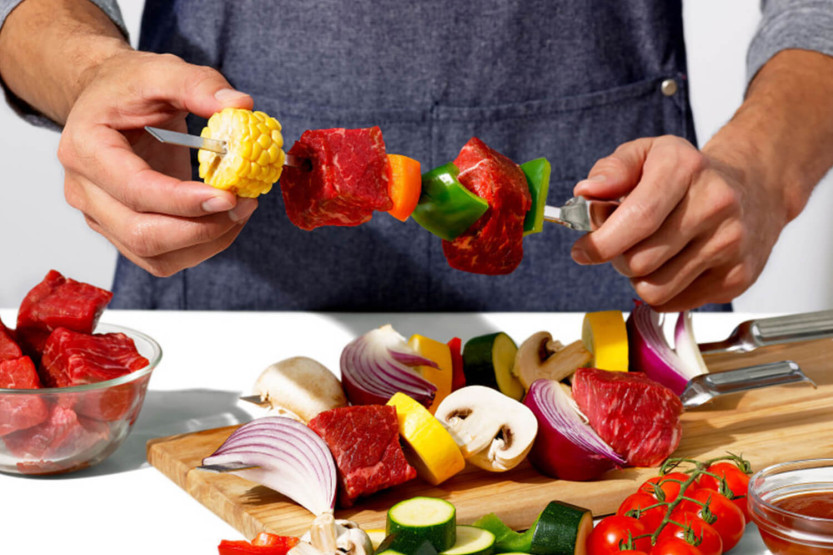 Sæt med 6 genanvendelige OXO-spyd i rustfrit stål