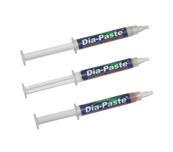3 ruiskun sarja DMT Dia-Paste timanttikiillotustahnaa 1, 3 ja 6 mikronin ruiskuilla.