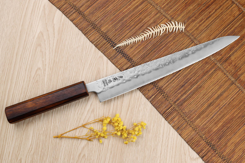 Japanisches handgefertigtes Sujihiki-Messer Wusaki Yoshi G3 Eiche 24cm