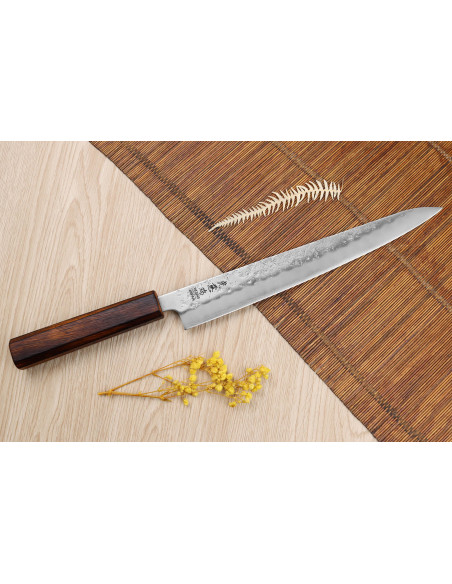 Japanisches handgefertigtes Sujihiki-Messer Wusaki Yoshi G3 Eiche 24cm