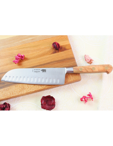 Cuchillo santoku Sabatier Ideal Elephant Forjado 17cm Cuchillo santoku con mango de madera de olivo