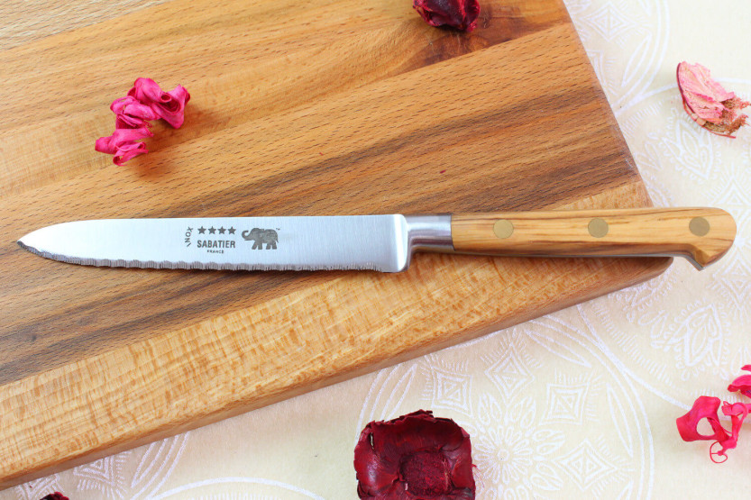 Sabatier Ideal Elephant Forged Microdented Tomato Knife 13cm Olive wood handle