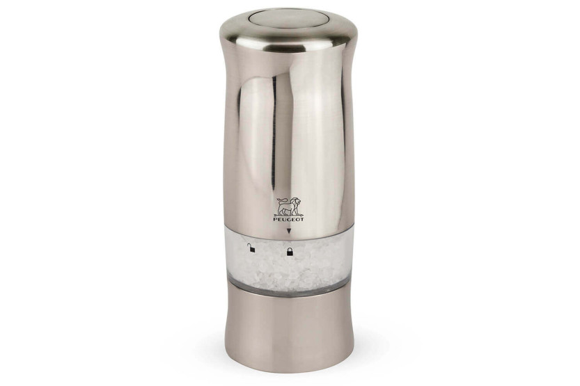 Peugeot Zeli 14cm sähkökäyttöisten suola- ja pippurimyllyjen sarja harjattua ABS-materiaalia.