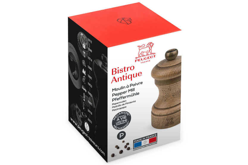 Peugeot Bistro Specials Antique 10cm manual pepper mill in weathered beechwood