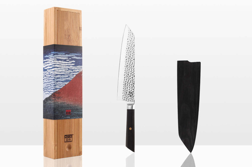 Kotai kiritsuke kokkekniv 20 cm hamret blad ibenholt håndtag med skede