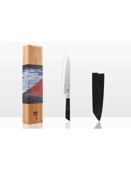 Kotai kiritsuke kokkekniv 20 cm hamret blad ibenholt håndtag med skede