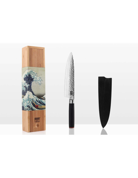 Cuchillo de cocinero Kotai 20cm hoja martillada mango de pakkawood con funda