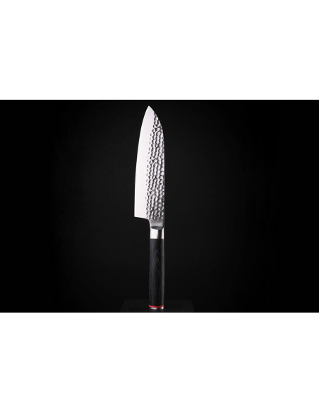 Cuchillo santoku Kotai 18cm hoja martillada mango pakkawood con funda