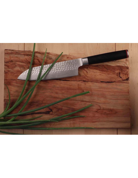 Cuchillo santoku Kotai 18cm hoja martillada mango pakkawood con funda