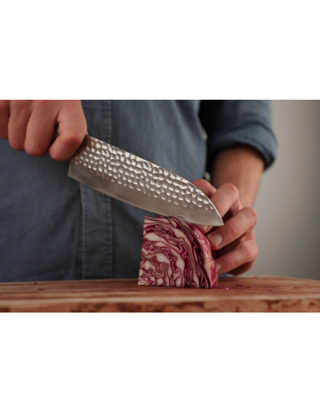 santokumesser Kotai 18cm gehämmerte Klinge Pakkaholzgriff mit Scheide