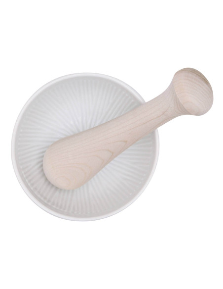 Mortier KAI blanc en porcelaine + pilon en bois (valkoinen posliini + puupilari)