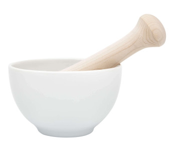Mortier KAI blanc en porcelaine + pilon en bois (valkoinen posliini + puupilari)