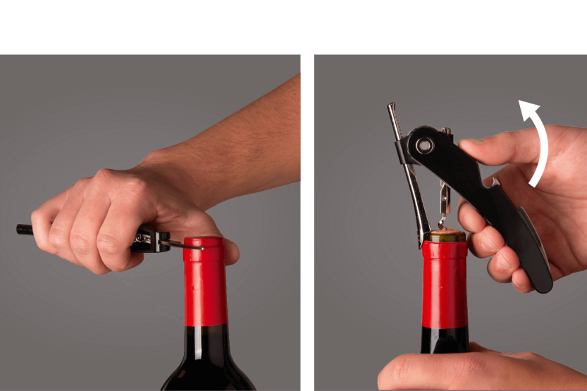 Saca-rolhas de alavanca vertical para vinho Vacu preto