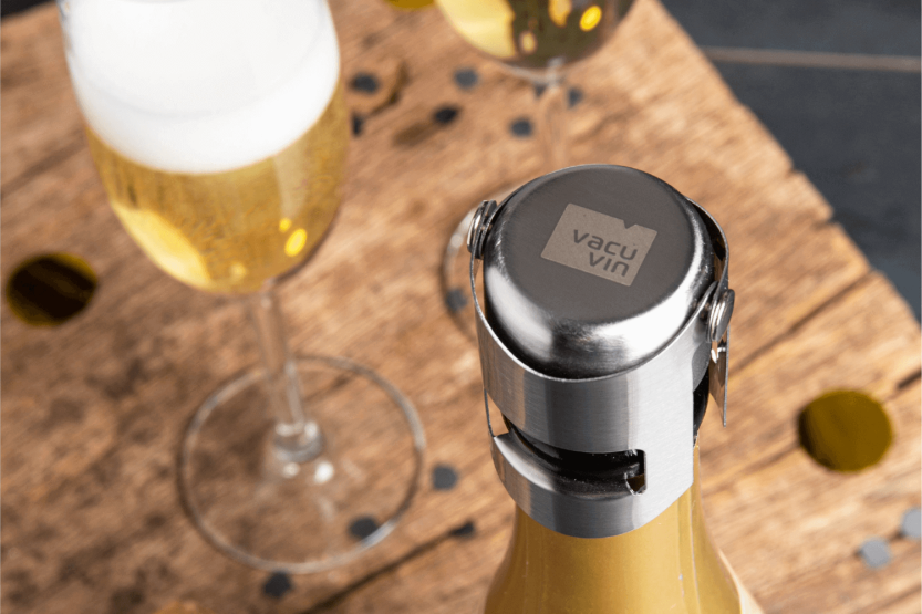 Vacu Vin harjatusta teräksestä valmistettu samppanjatulppa
