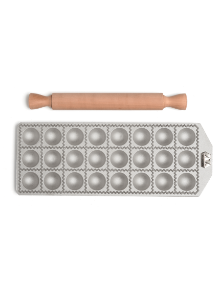 Marcato 24 stampo per ravioli tondi + mini rullo di legno