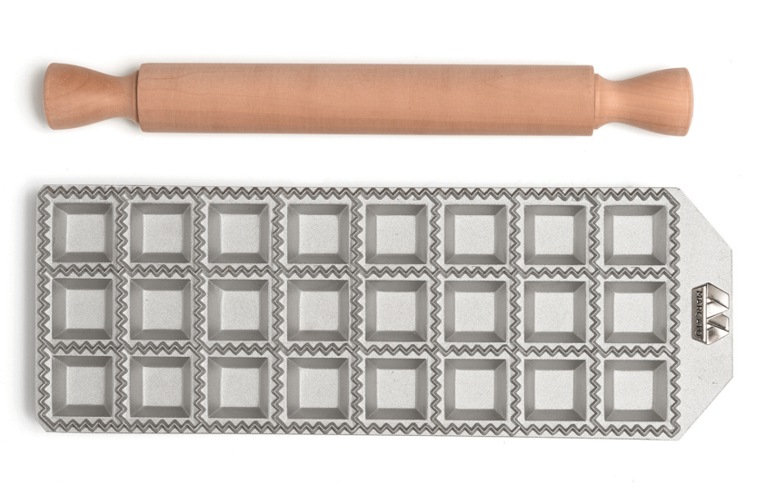 Marcato Classic 24 stampo per ravioli quadrati + mini rullo di legno