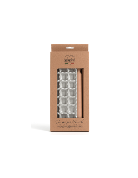 Marcato Classic 24 stampo per ravioli quadrati + mini rullo di legno