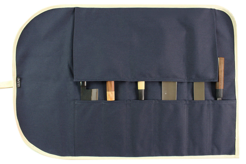 Traditionele Wusaki blauwe canvas koffer voor 6 messen