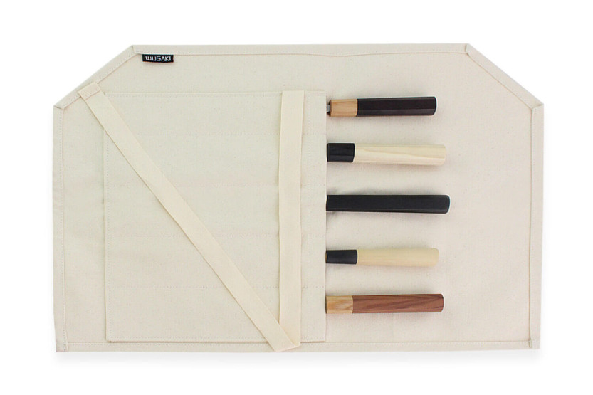 Traditionele Wusaki koffer in beige katoenen canvas voor 5 messen