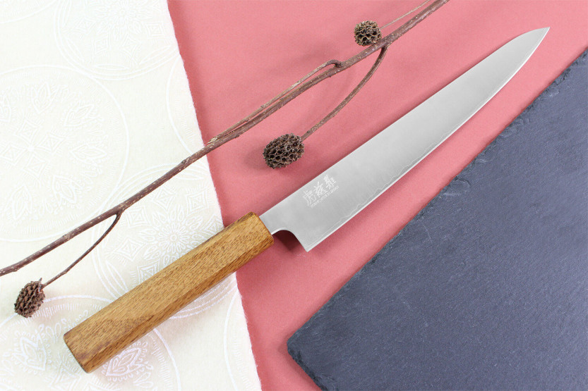 Faca japonesa sujihiki Wusaki Migaki G3 24cm feita à mão