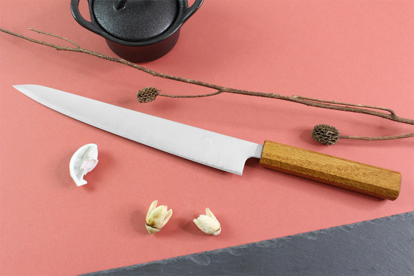 Faca japonesa sujihiki Wusaki Migaki G3 24cm feita à mão