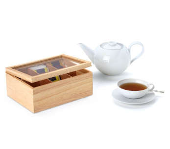 Caja de té de madera de caucho Continenta 32x17.5x10cm 2