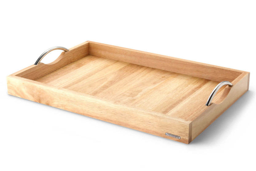 Continenta dienblad met metalen handgrepen in rubberwood 53x36x5cm
