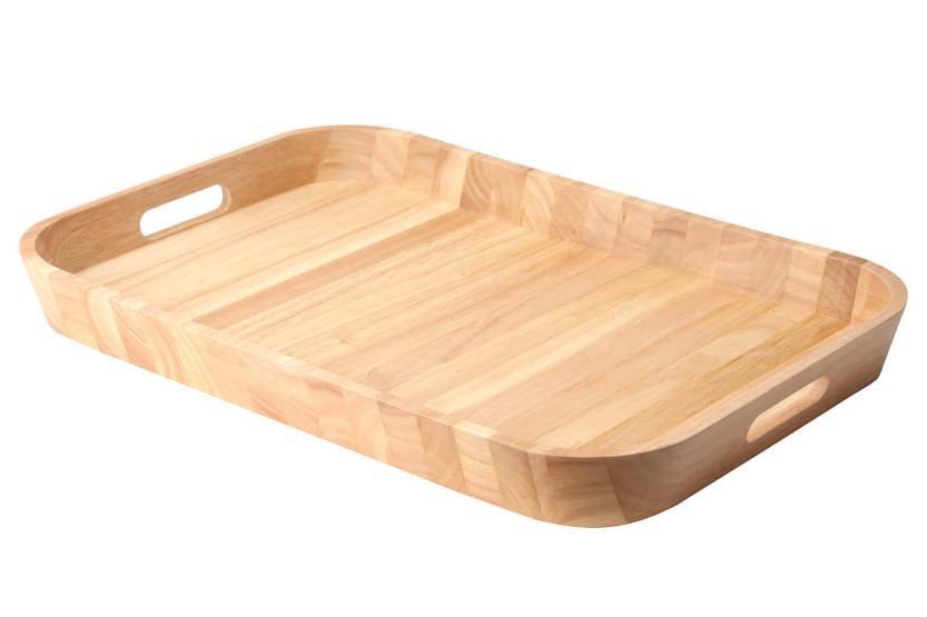 Bandeja de madera de Hevea Continenta con bordes redondeados y asas 53x35x5cm
