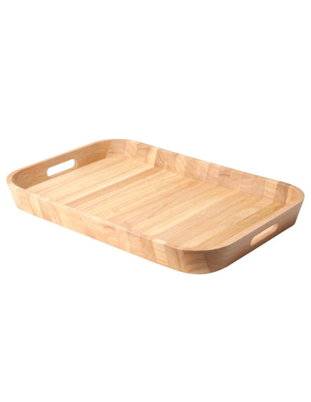 Bandeja de madera de Hevea Continenta con bordes redondeados y asas 53x35x5cm