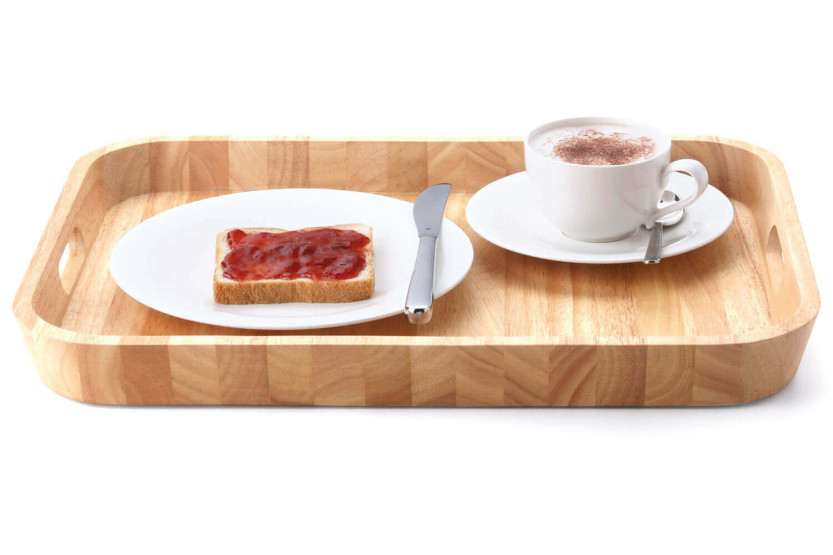 Bandeja de madera de Hevea Continenta con bordes redondeados y asas 53x35x5cm