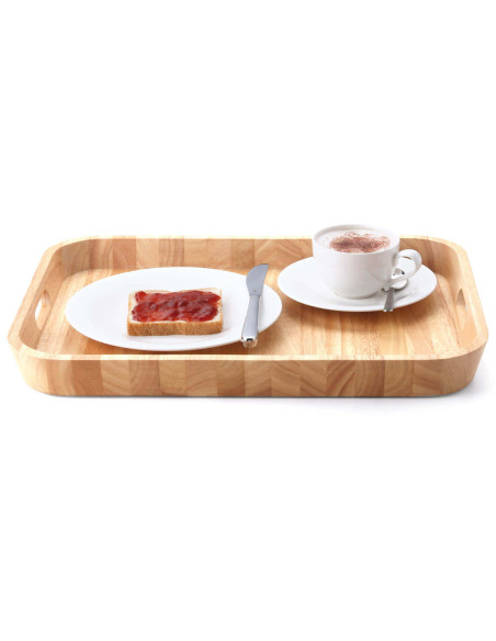 Bandeja de madera de Hevea Continenta con bordes redondeados y asas 53x35x5cm