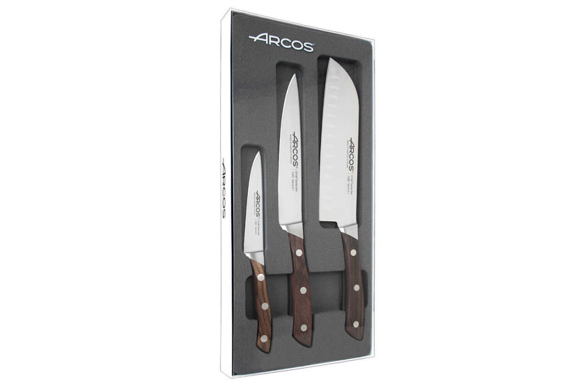 Juego de 3 cuchillos de cocina Arcos Natura: Office + Carving + Santoku