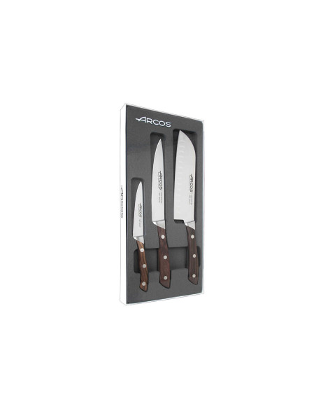 Arcos Natura 3er-Set Küchenmesser: Office + Tranchieren + Santoku