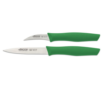 Conjunto de 2 facas Arcos Nova 1 bico de pássaro 6cm + 1 escritório 10cm cabos verdes