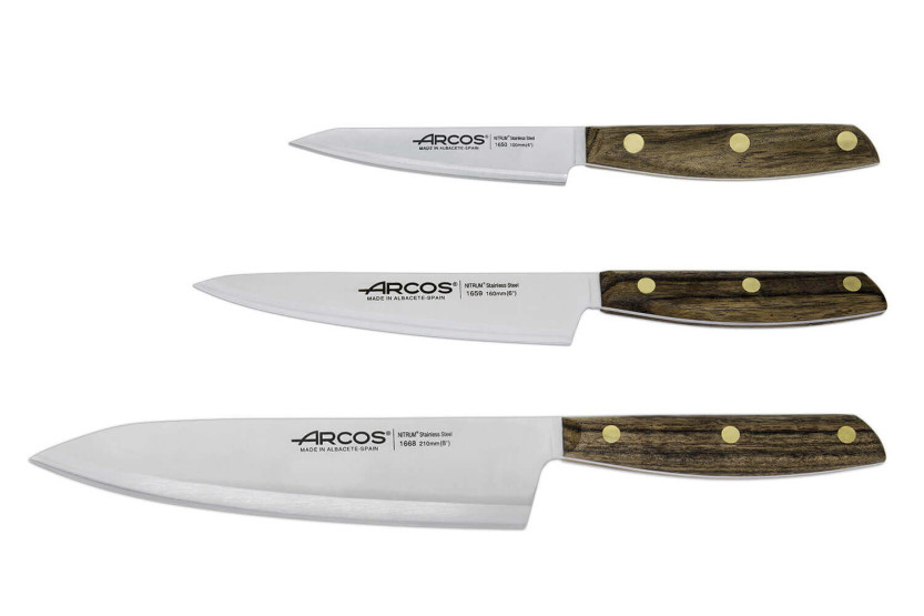 Juego de 3 cuchillos de cocina Arcos Nordika: 1 Office + 1 Chef 16cm + 1 Chef 21cm