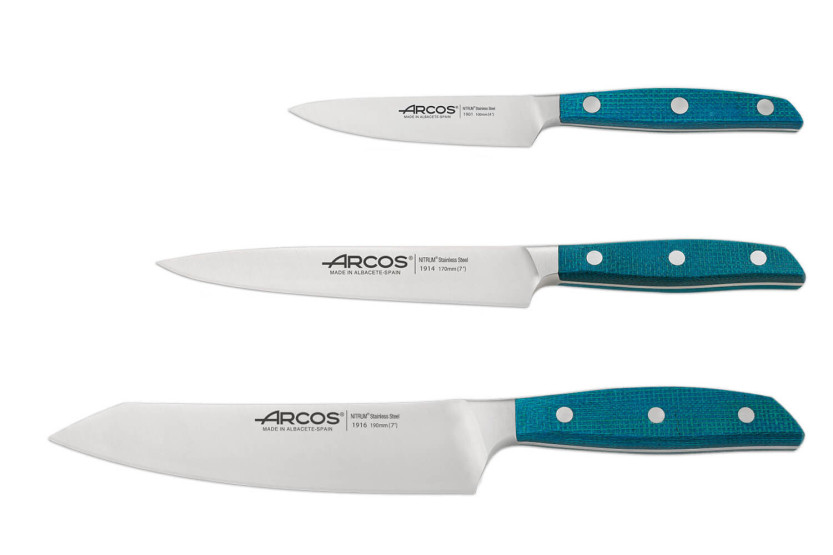 Juego de 3 cuchillos de cocina Arcos Brooklyn: Office + Universal + Santoku