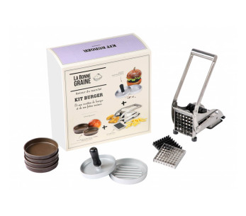 Kit de hambúrgueres La Bonne Graine - Cortador de batatas fritas, prensa de bife picado e 4 formas de pão