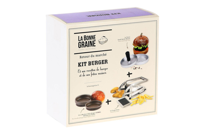Kit Hamburguesa La Bonne Graine - Cortador de patatas fritas, prensa para carne picada y 4 moldes para pan