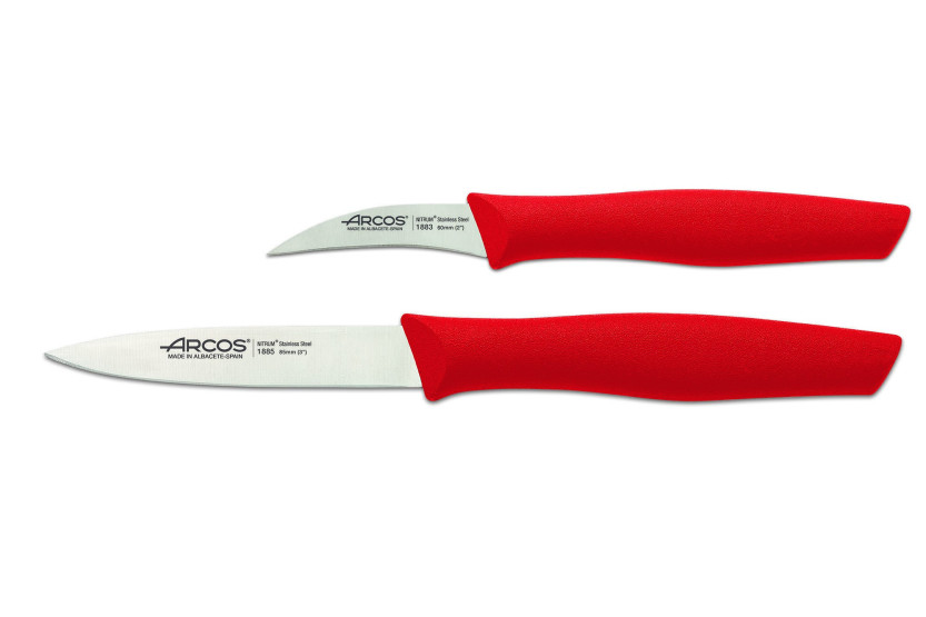 Set mit 2 Messern Arcos Nova Klingen aus rostfreiem NITRUM-Stahl rote Griffe