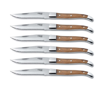 Scatola di legno con 6 coltelli da bistecca in acciaio inox Comas Alps 13/0
