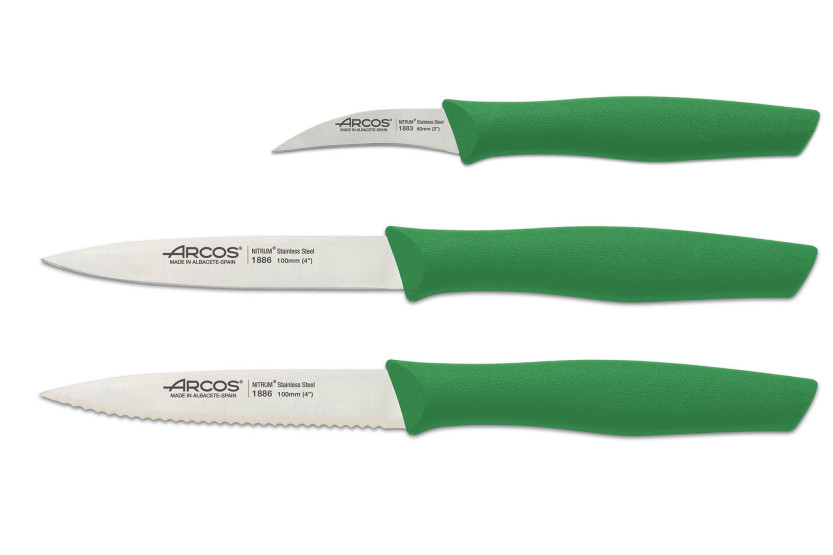 Juego de 3 cuchillos para verduras Arcos Nova hojas de acero NITRUM mango verde