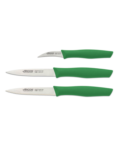 Set aus 3 Gemüsemessern Arcos Nova Klingen NITRUM-Stahl grüner Griff