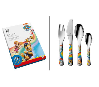 WMF Pat'Patrouille 4-osainen lastenruokailuväline 18/10 Cromargan ruostumattomasta teräksestä.
