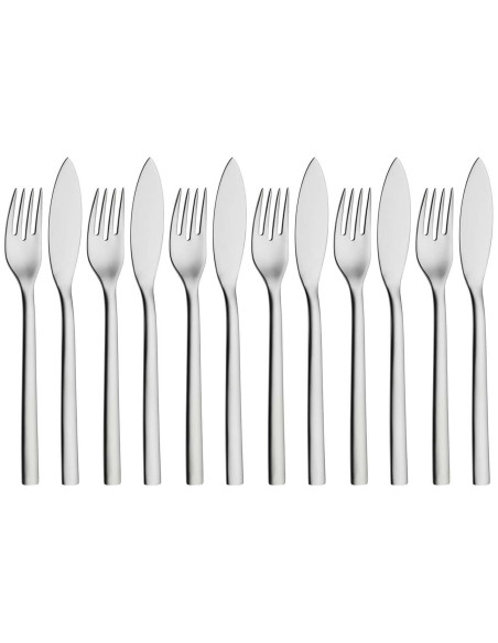 Set bestehend aus 6 Gabeln und 6 Fischmessern WMF Nuova aus Edelstahl 18/10 Cromargan