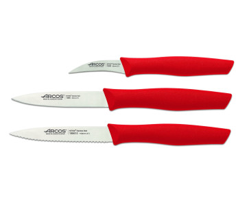 Conjunto de 3 facas para legumes Arcos Nova Lâminas em aço NITRUM Cabo vermelho
