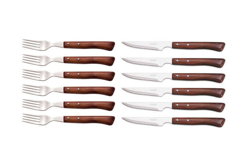 Boxed set 6 messen + 6 Arcos vorken NITRUM staal houten handvatten