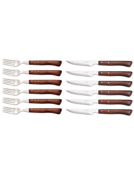 Boxed set 6 messen + 6 Arcos vorken NITRUM staal houten handvatten